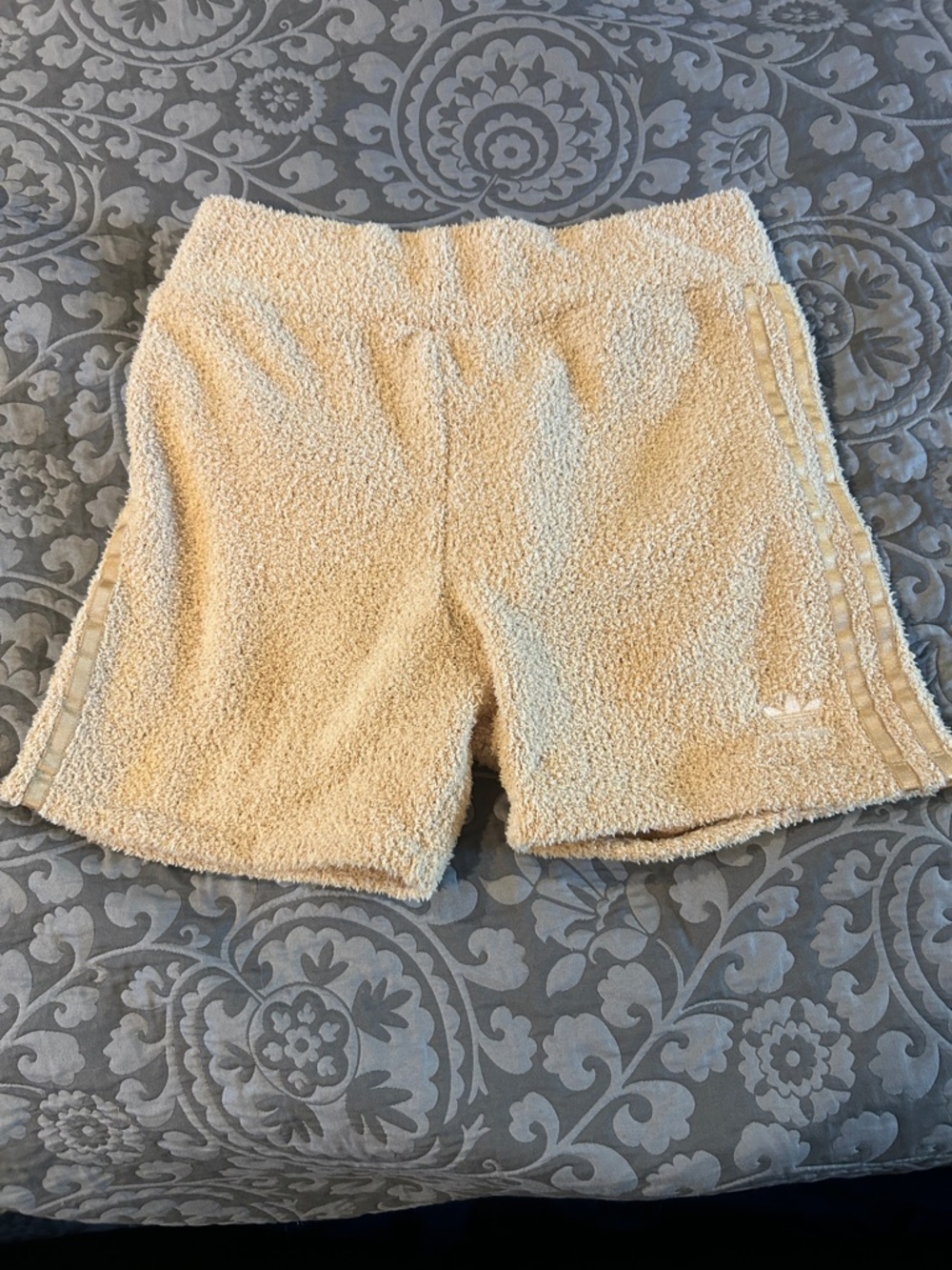 adidas Cream/yellow Terry Athletic Shorts with Side Stripes